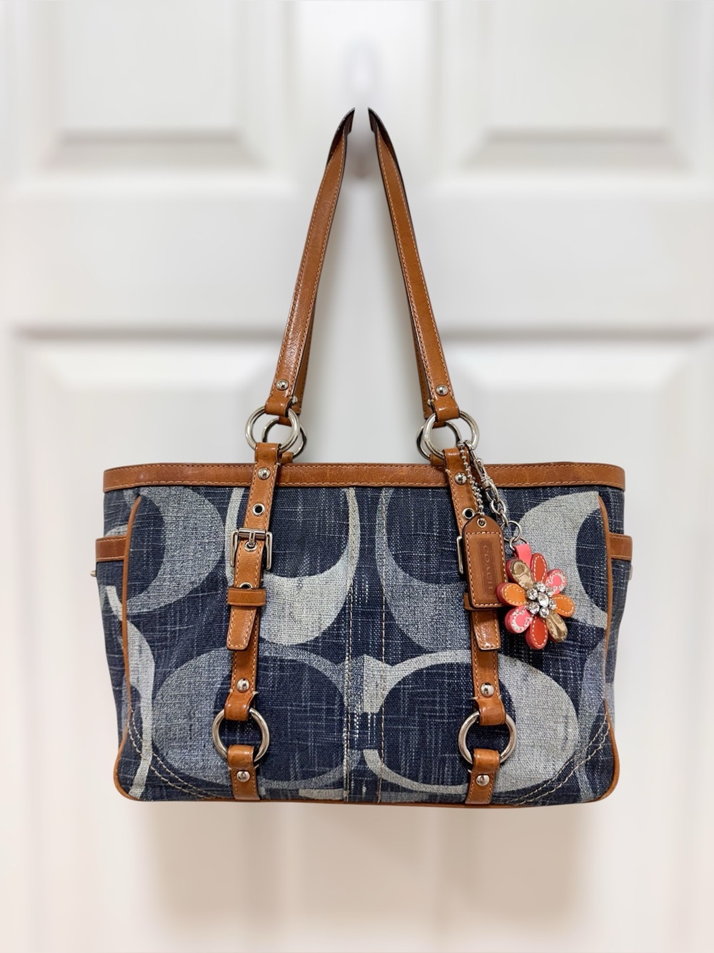 Coach Tonal Big C Signature Denim East/West Gallery Tote Y2K F13810 - Picture 1 of 13